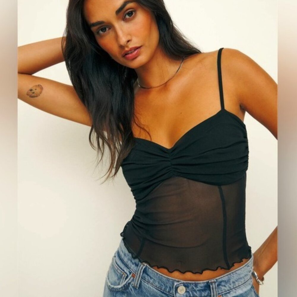 NEW Reformation Milly Knit Sheer Top in Black | size XS - Picture 1 of 9